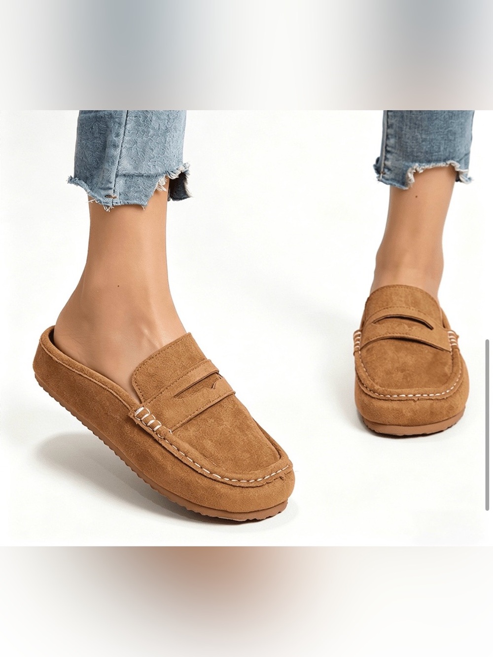 Women's BRAND NEW Faux Suede Penny Loafer Mule Clogs, Casual Backless Loafers - Picture 3 of 6